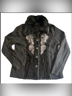 Vintage Whimsigoth Rabbit Fur Pig Leather and Wool Affluent Womens Sweater S XL